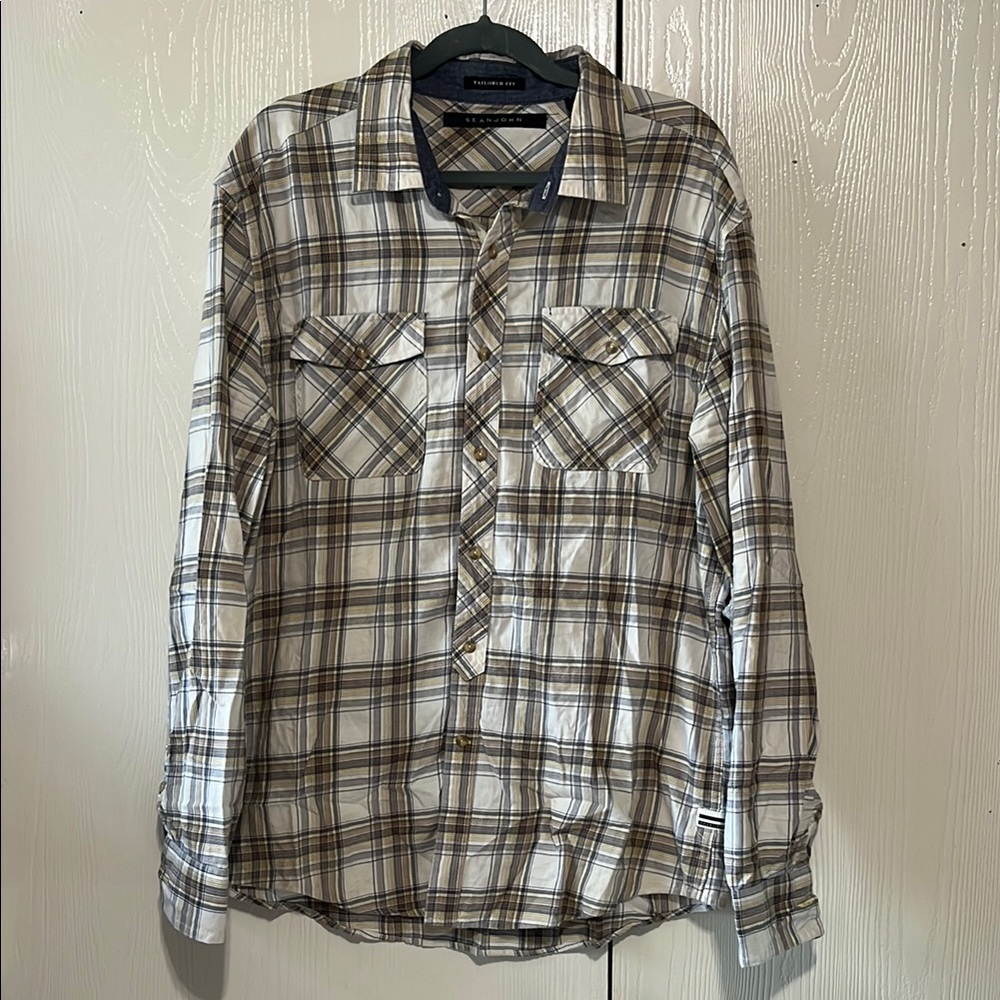 Men's Plaid Shirt - Beige and Grey